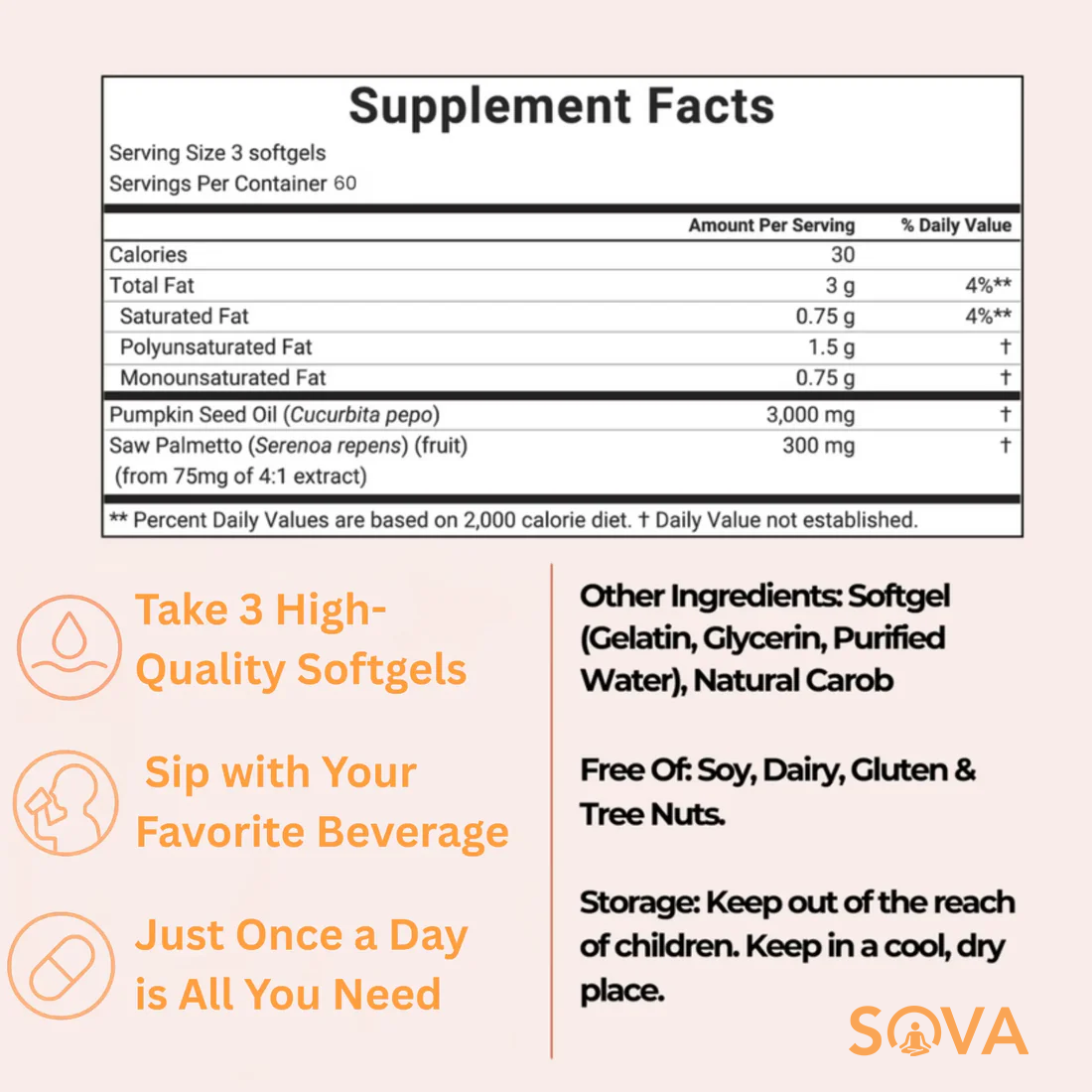 SOVA Pumpkin Seed Oil with Saw Palmetto Softgels